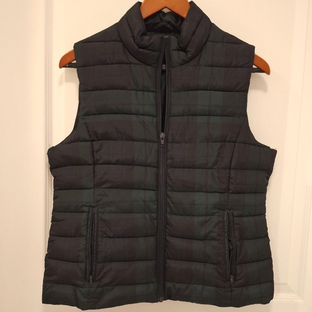 LOFT Plaid Puffer Vest - Blue & Green, Medium